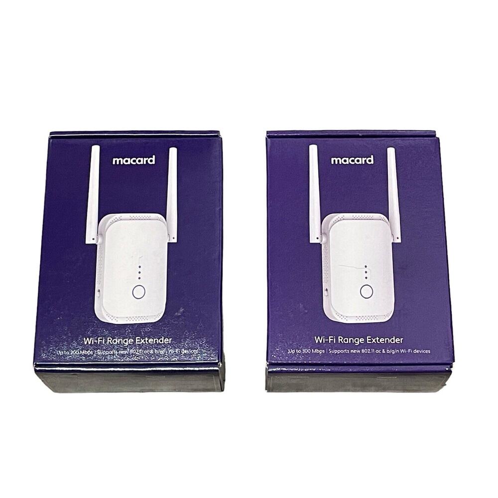 NIB Lot Of 2 Macard N300 Wireless 300Mbps Ethernet Dual Band WiFi Range Extender